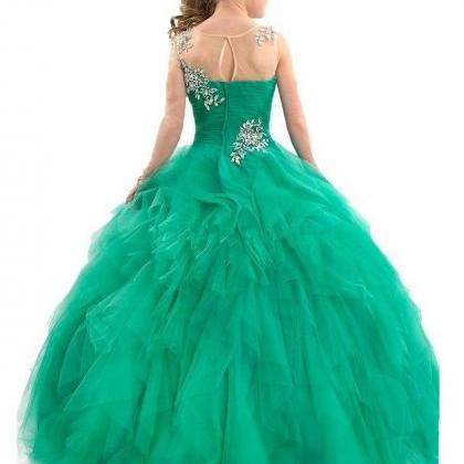 Beaded Girls Pageant Ball Gowns Long Dance Prom..
