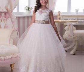 White Ivory Lace Wedding Prom Kids Pageant Baby Princess Flower Girl ...
