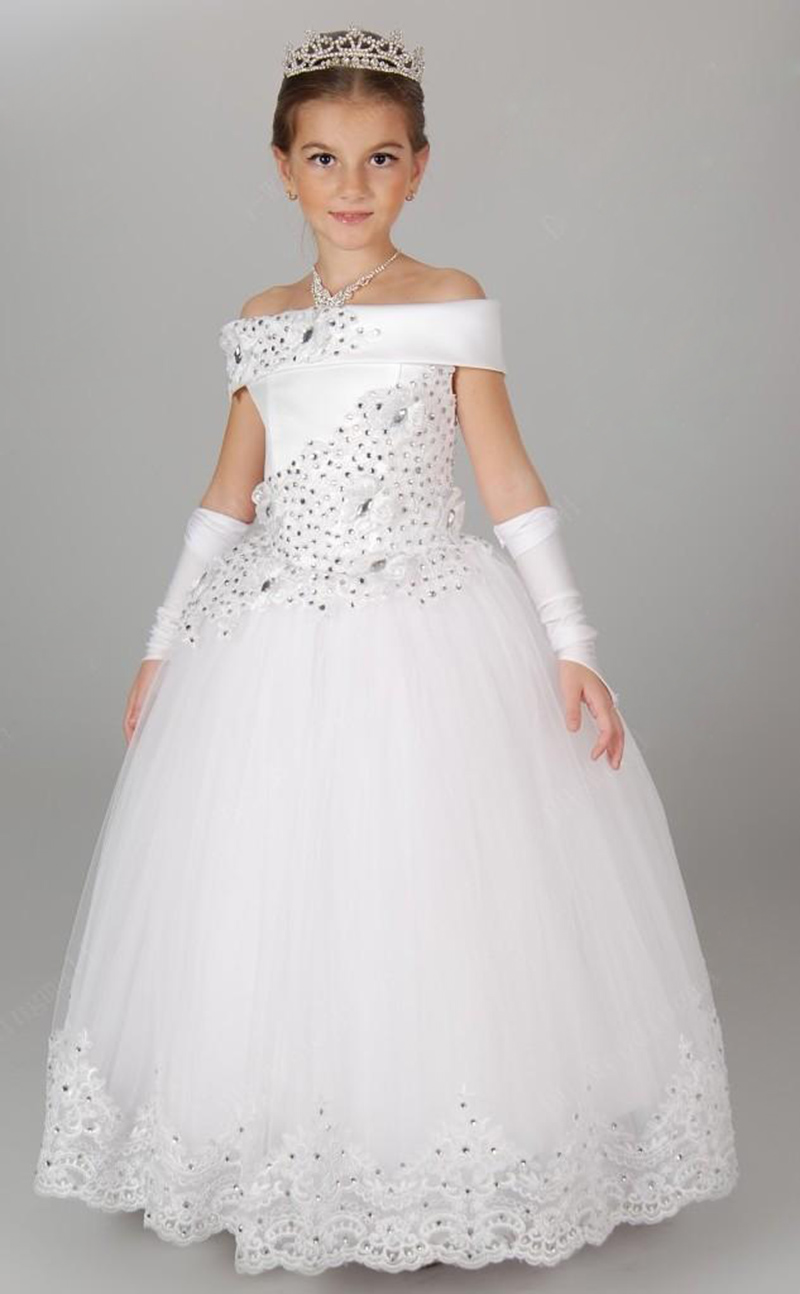 Appliques Beading Ball Gown Robe Communion Fille Long Flower Girl Dresses Kids Party Prom Princess Dresses