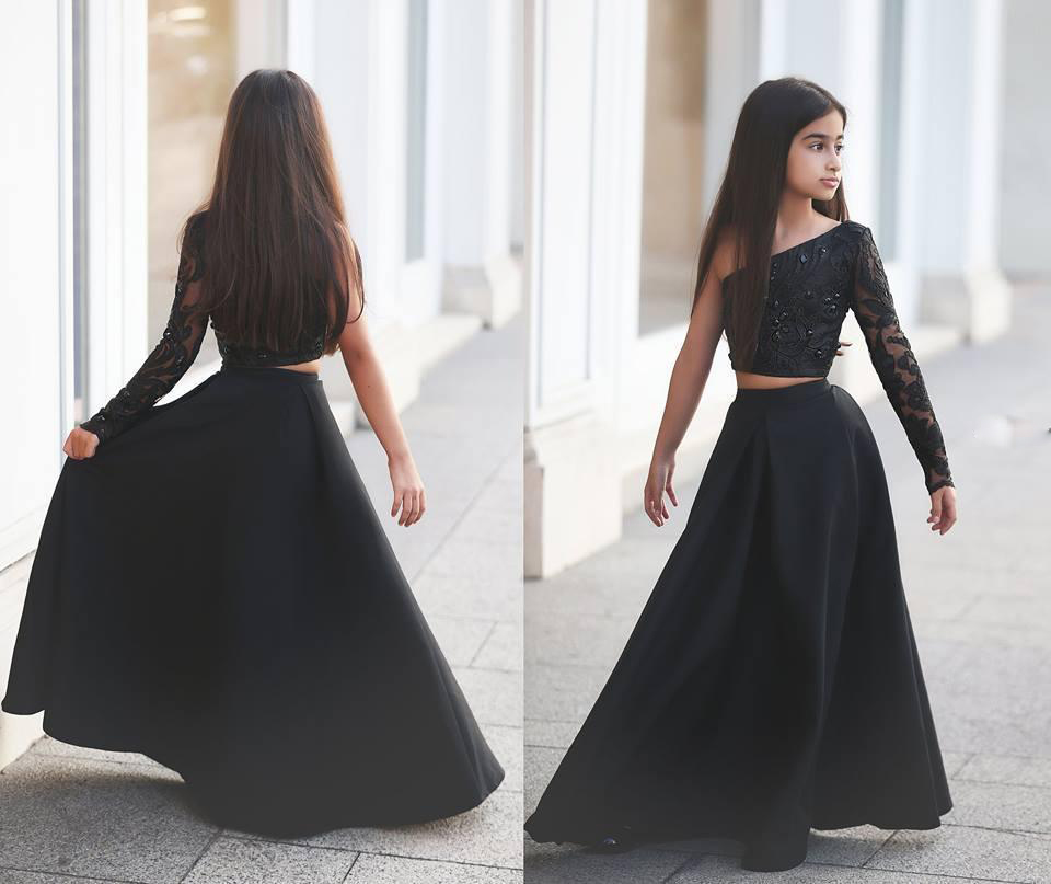 Black Flower Girls Dresses For Wedding Two Pieces One-shoulder Party Prom First Communion Dress