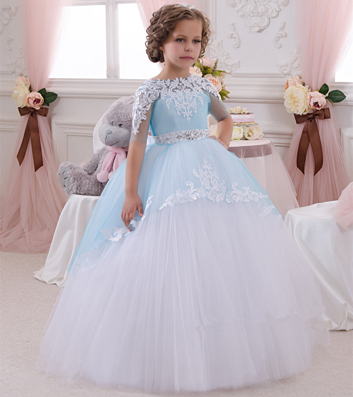 Baby Princess Bridesmaid Flower Girl Dress Lace Appliques Wedding Prom ...