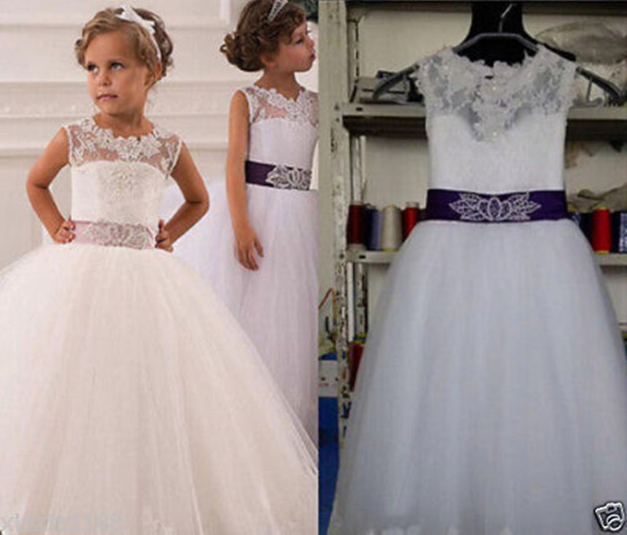White/ivory Flower Girl Dresses Princess Kids Pageant Party Gown Ball Gown Tulle Baby Party Prom Wedding Bridal Pageant Gowns