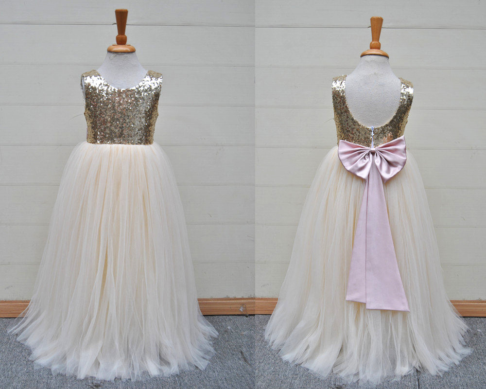 Pink Champagne Flower Girl Dress