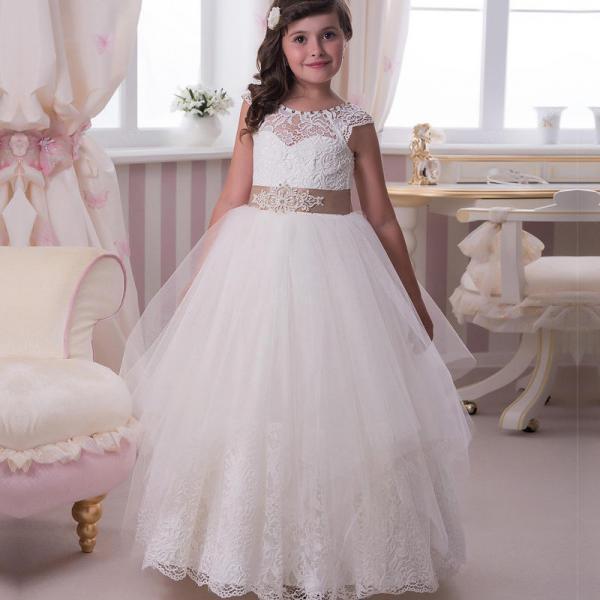 White Ivory Lace Wedding Prom Kids Pageant Baby Princess Flower Girl ...