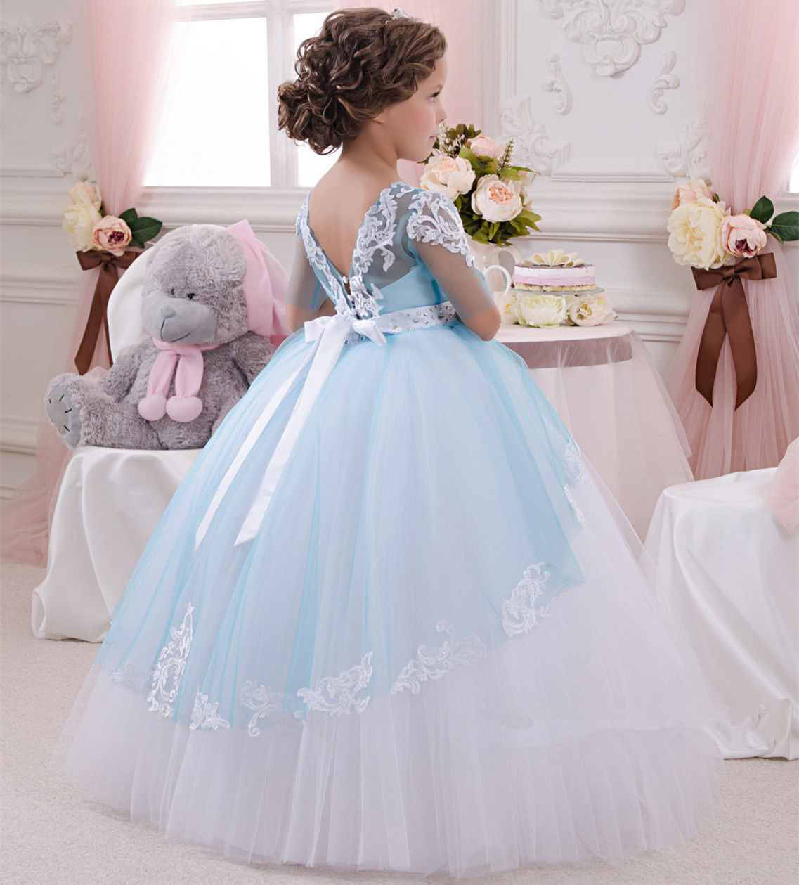 Baby Princess Bridesmaid Flower Girl Dress Lace Appliques Wedding Prom ...