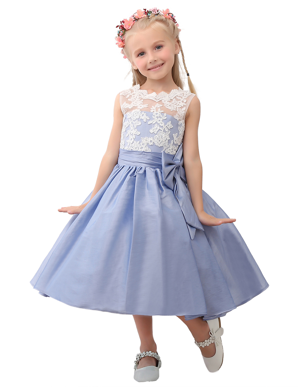 Lace Taffeta Flower Girl Dress Blue Taffeta Princess Dress Cutie Girl